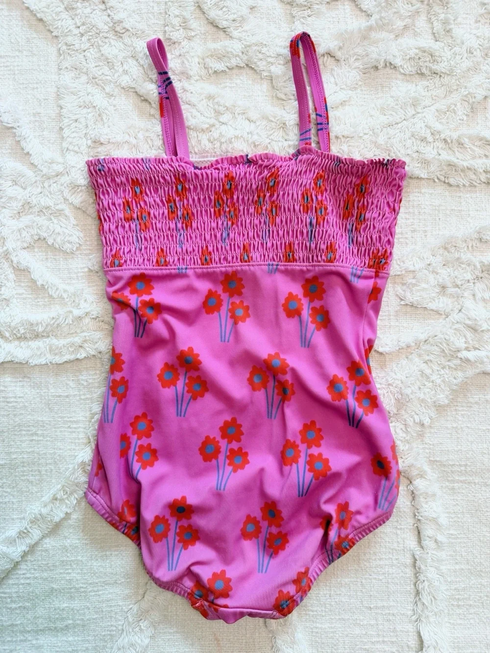 Hanna Andersson Girls Size 5 Pink Floral Smocked One Piece Swimsuit